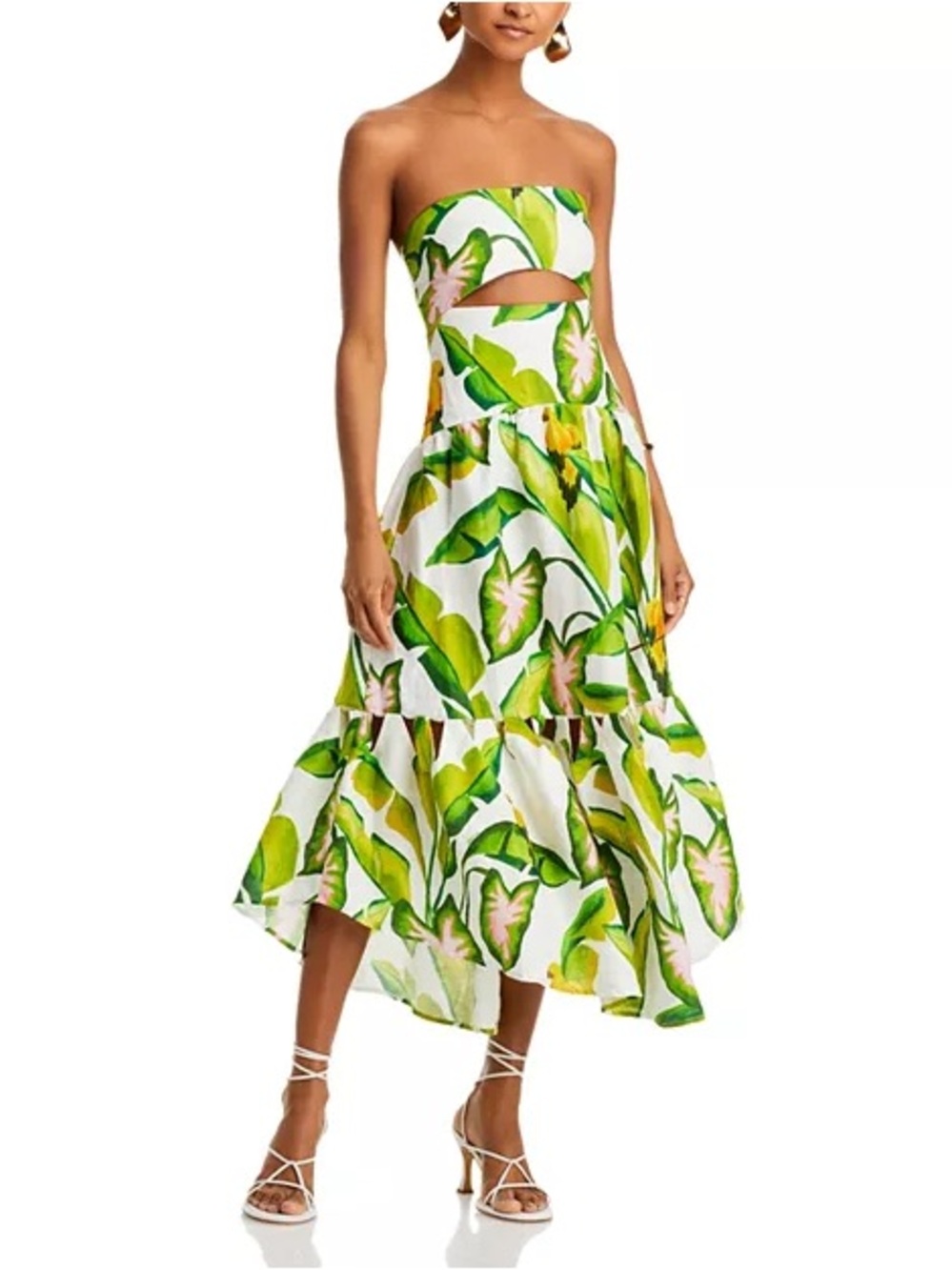 FARM RIO  SUMMER FOLIAGE
STRAPLESS MIDI DRESS  - NWT